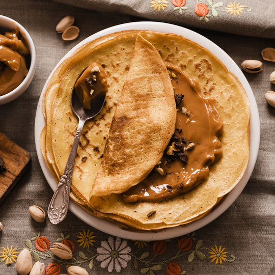 Ready-to-eat pancakes with dulce de leche