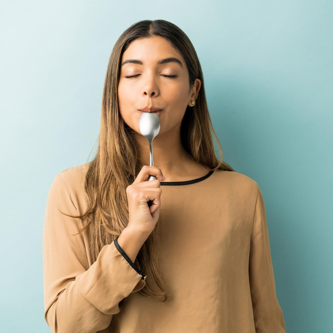 Woman enjoying Nuuva dulce de leche